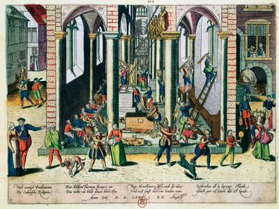 Zerstörung von Reliquien und Statuen in Kirchen, April 1566 von Franz Hogenberg