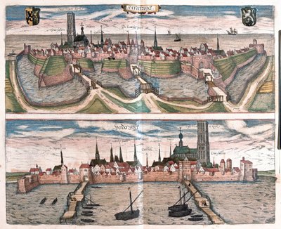 Harderwijk, der kleine Hafen am Zuiderzee (IJsselmeer), Niederlande (Gravur) von Franz Hogenberg