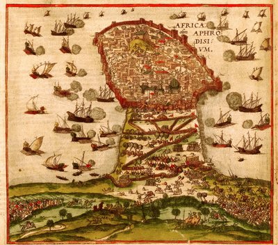 Der Osmanische Korsar Khayr al-Din Barbarossa gegen die Armee von Karl V., von Franz Hogenberg von Franz Hogenberg