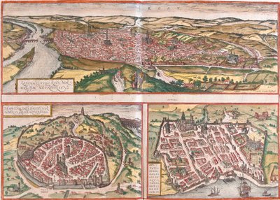 Ansicht von Rouen (Rotomagus), Nimes (Nemausus) und Bordeaux (Burdigala), Frankreich von Franz Hogenberg