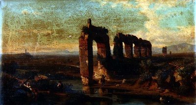 Ansicht des Claudianischen Aquädukts in der römischen Campagna von Franz Jnr Knebel