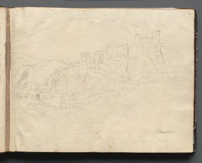 Album mit Ansichten von Rom und Umgebung, Landschaftsstudien, Seite 02a: "Olevano" von Franz Johann Heinrich Nadorp
