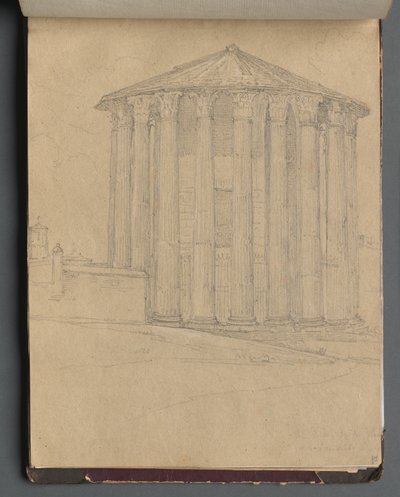 Album mit Ansichten von Rom und Umgebung, Landschaftsstudien, Seite 32a: Römischer Tempel von Franz Johann Heinrich Nadorp
