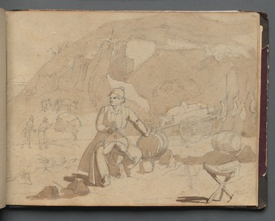 Album mit Ansichten von Rom und Umgebung, Landschaftsstudien, Seite 39a: Figur in einer Landschaft von Franz Johann Heinrich Nadorp