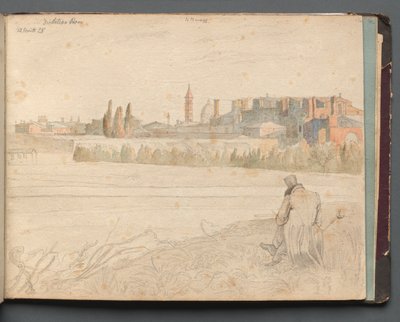 Album mit Ansichten von Rom und Umgebung, Landschaftsstudien, Seite 48a: Römische Panoramaaussicht von Franz Johann Heinrich Nadorp