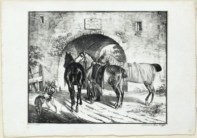Drei Pferde am Torweg von Franz Krüger