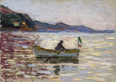 Blick auf Rapallo mit Boot auf dem Meer. Gemälde von Vassily Kandinsky (oder Wassily Kandinski oder Kandinskij) von Franz Marc