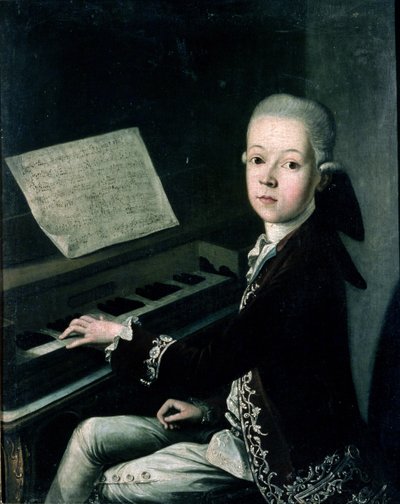 Porträt von Carl Graf Firmian am Klavier, früher als Wolfgang Amadeus Mozart gedacht von Franz Thaddaus Helbling