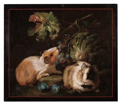 Römisches Mikromosaik-Panel, das zwei Meerschweinchen zeigt, die Kohl und Trauben fressen, 1800-25 von Franz Werner von Tamm