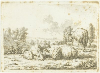 Landschaft mit drei Schafen und einem Lamm von Frédéric Théodore Faber