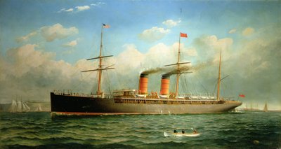 Der Cunard-Liner R.M.S. Umbria vor Brooklyn Heights, am East River, New York von Fred Pansing