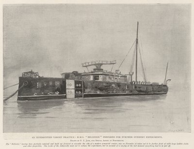 Eine unterbrochene Zielübung, HMS Belleisle für weitere Artillerieversuche vorbereitet von Fred T. Jane