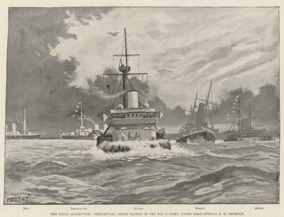 Die Marine-Manöver, Vorläufige Dampftaktiken der Roten B-Flotte, unter Konteradmiral E. H. Seymour von Fred T. Jane