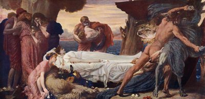 Herkules ringt mit dem Tod um den Körper von Alkestis (Farblithografie) von Frederic (after) Leighton
