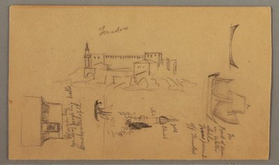 Zeichnung, Schloss, Minarett, Segelboote, Haus, Mai 1868 von Frederic Edwin Church