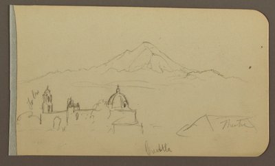 Zeichnung, Kathedrale, Berg, Cuautla; Rückseite: Haus, Kirche, Baum Cuautla, Februar 1885 von Frederic Edwin Church