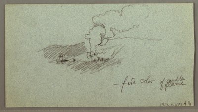 Zeichnung, Wolken über Hügelkette, tiefe Sonne, möglicherweise 1874 von Frederic Edwin Church