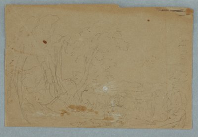 Bewölkter Himmel über hügeliger Landschaft; Rückseite: Vollmond spiegelt sich in einem Bach, 1845–50 von Frederic Edwin Church