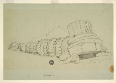 Zeichnung, Gefallene Säule des Tempels des Olympischen Zeus, Athen, April 1869 von Frederic Edwin Church