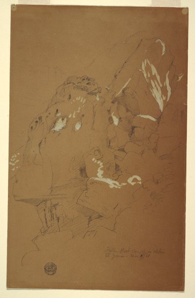 Zeichnung, Gefallener Felsen auf Trümmern, El Yemen, 2. März 1868 von Frederic Edwin Church