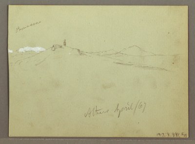 Schafherde und Hirte, schneebedeckte Bergketten, April 1869 von Frederic Edwin Church