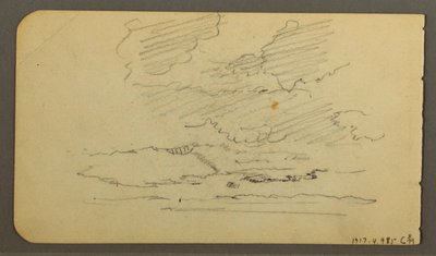 Zeichnung, Mann im Boot, Felsen, Baumstamm, Bäume, 1878 von Frederic Edwin Church