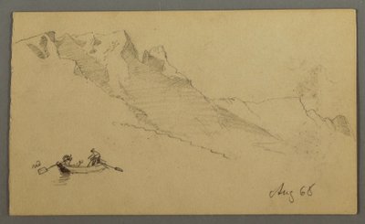 Zeichnung, Berggipfel, Zwei Figuren in einem Ruderboot, August 1868 von Frederic Edwin Church