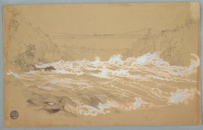 Zeichnung, Die Schlucht, Niagara, Blick auf die Hängebrücke von Frederic Edwin Church