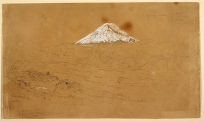 Ansicht des schneebedeckten Mount Chimborazo, gezeichnet nahe Guanojo und Guaranda, Ecuador, 12. Juni 1857 von Frederic Edwin Church
