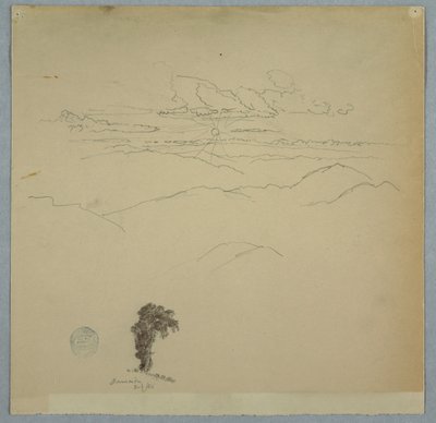 Gebirgige Landschaft mit untergehender Sonne und einem Baum, Jamaika von Frederic Edwin Church