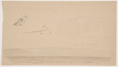Skizzen aus Labrador von Schnee auf Land, Mann im Boot und Vogel von Frederic Edwin Church