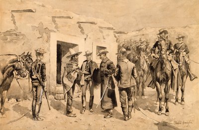 US-Kavallerie jagt Garza-Männer am Rio Grande, um 1892 von Frederic Remington