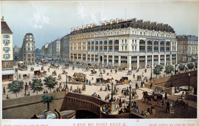 Außenansicht von La Belle Jardiniere, rue du pont neuf in Paris im 19. Jahrhundert. Gravur von Frederic Sorrieu (1807 -? ) von Frederic Sorrieu