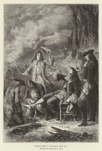 Villars verwundet bei Malplaquet. Claude Louis Hector de Villars, Marschall von Frankreich, verwundet in der Schlacht bei Malplaquet, Spanischer Erbfolgekrieg von Frederic Theodore Lix