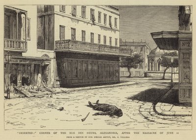 Verlassen, Ecke der Rue des Soeurs, Alexandria, nach dem Massaker vom 11. Juni von Frederic Villiers