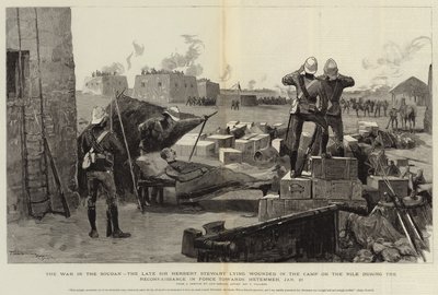 Der Krieg im Sudan, der verstorbene Sir Herbert Stewart liegt verwundet im Lager am Nil während der Aufklärung in Richtung Metemmeh, 21. Januar von Frederic Villiers