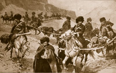 Kosaken-Krankenwagenkonvoi in den Bergen des Kaukasus, 1914-19 von Frederic de Haenen
