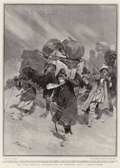 Dr. Sven Hedins Erkundung in Zentralasien, ein Sandsturm von Frederic de Haenen