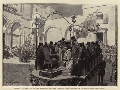 Osternacht vor dem Heiligen Grab, der griechische Patriarch wäscht die Füße der zwölf ältesten griechischen Priester von Frederic de Haenen