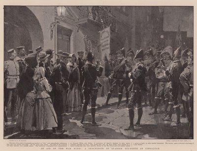Zur Unterstützung des Kriegsfonds, eine Prozession spanischer Studenten in Gibraltar von Frederic de Haenen
