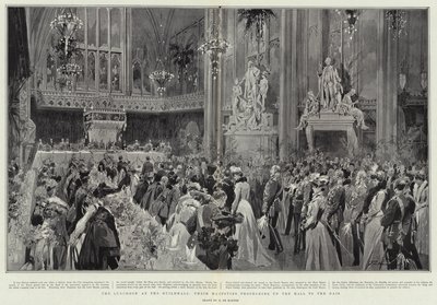 Das Mittagessen in der Guildhall, Ihre Majestäten schreiten die Halle hinauf zum Podium von Frederic de Haenen