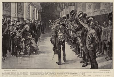 Dreifaches Hoch auf die Königin, Ihre Majestät inspiziert invalide Kolonialfreiwillige im Windsor Castle von Frederic de Haenen