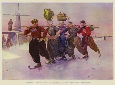 Volendamer Bauern auf dem Weg zum Markt, eine Winterszene in der Nähe von Amsterdam von Frederic de Haenen
