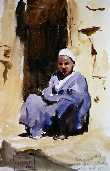 Ein sitzender Junge in einem Tempel in Philae von Frederick Arthur Bridgman