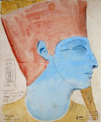 Studie eines Reliefs des Kopfes des Gottes Amun im Tempel von Seti I., Abydos von Frederick Arthur Bridgman