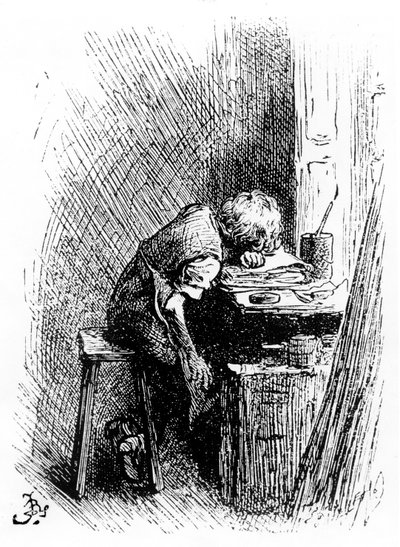 Charles Dickens in der Schuhcremefabrik, eine Illustration aus 