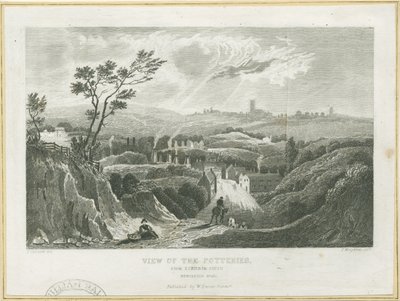 Burslem - Blick auf die Töpfereien (Gravur) von Frederick Calvert