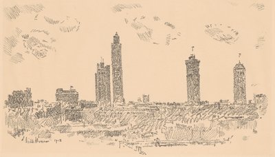 New York Skyline, Dunkle Gebäude, 1918 von Frederick Childe Hassam