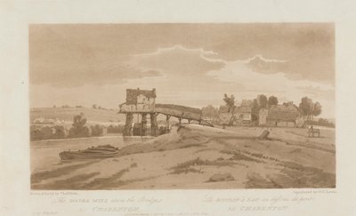 Die Wassermühle über der Brücke bei Charenton 1803; Platte 20 aus Ansichten von Paris, das Emanuel-Volumen Nachzeichnung der Platte B181.25.2629 von Frederick Christian Lewis the Elder