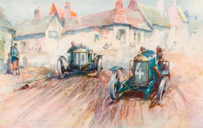 Bablot fährt den 3-Liter Delage Nr. 10 und jagt Boillots Peugeot im Voiturette-Rennen 1911 in Boulogne von Frederick Gordon (after) Crosby